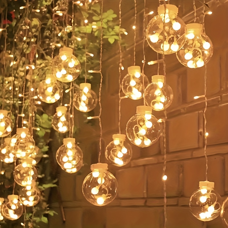 TEMU 108 Led Bulbs, 3.0m Fairy String Lights - 12 Transparent Spherical Lights, Battery-powered, No Plug Needed, Wall-mountable, Perfect For