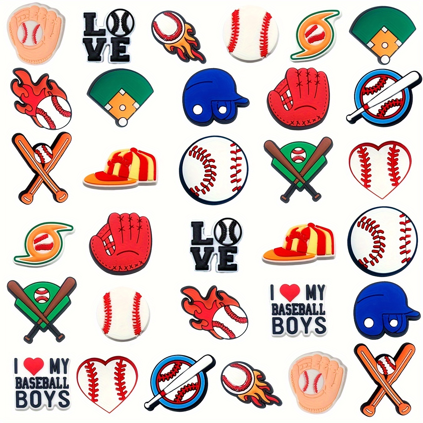 

32 Pcs Baseball Themed Pvc Shoe Charms Set - And Stylish Baseball Accessories For Shoes And Bags