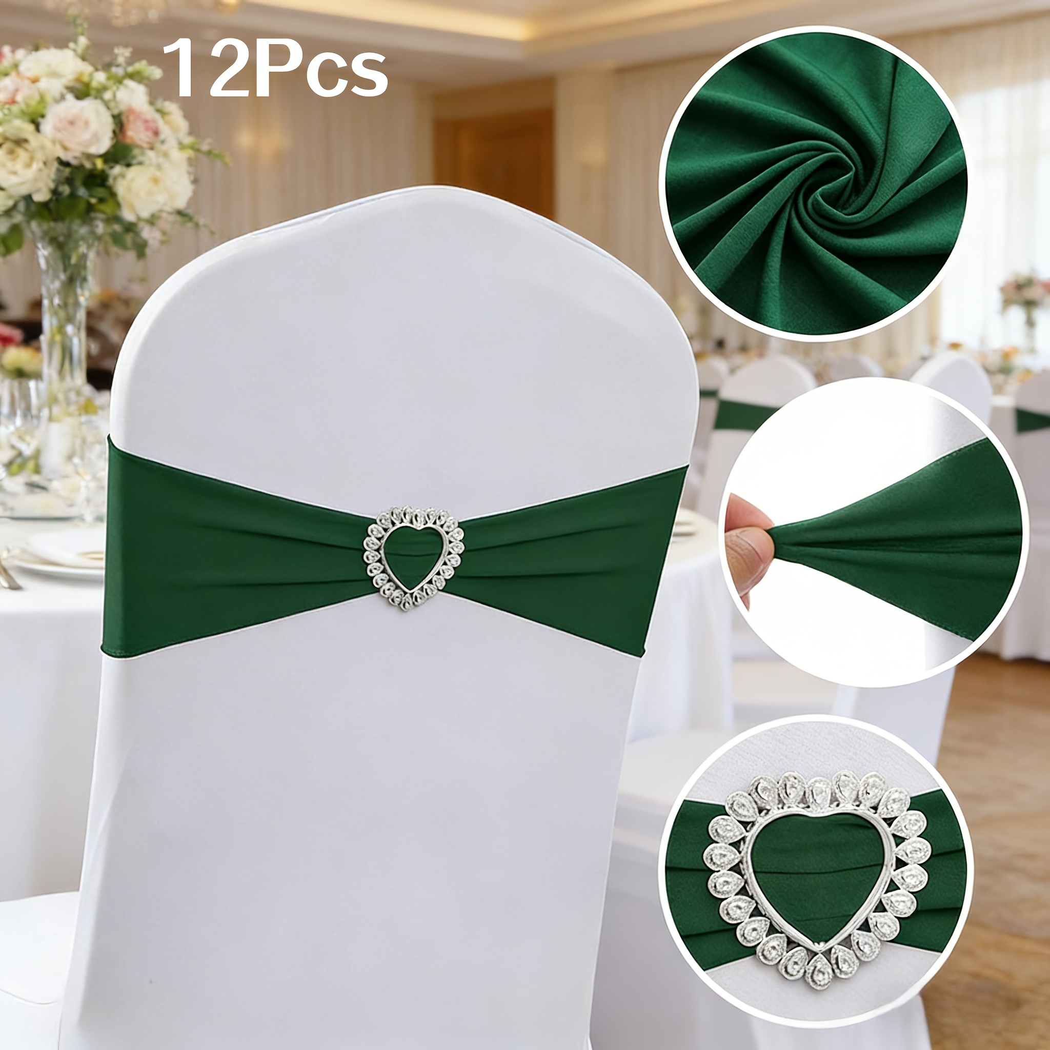 TEMU 12pcs Heart-shaped Elastic Chair Back Decorations With Bow Ties - Universal Easy-to-install Elastic Decorative Straps For Banquets. Suitable For