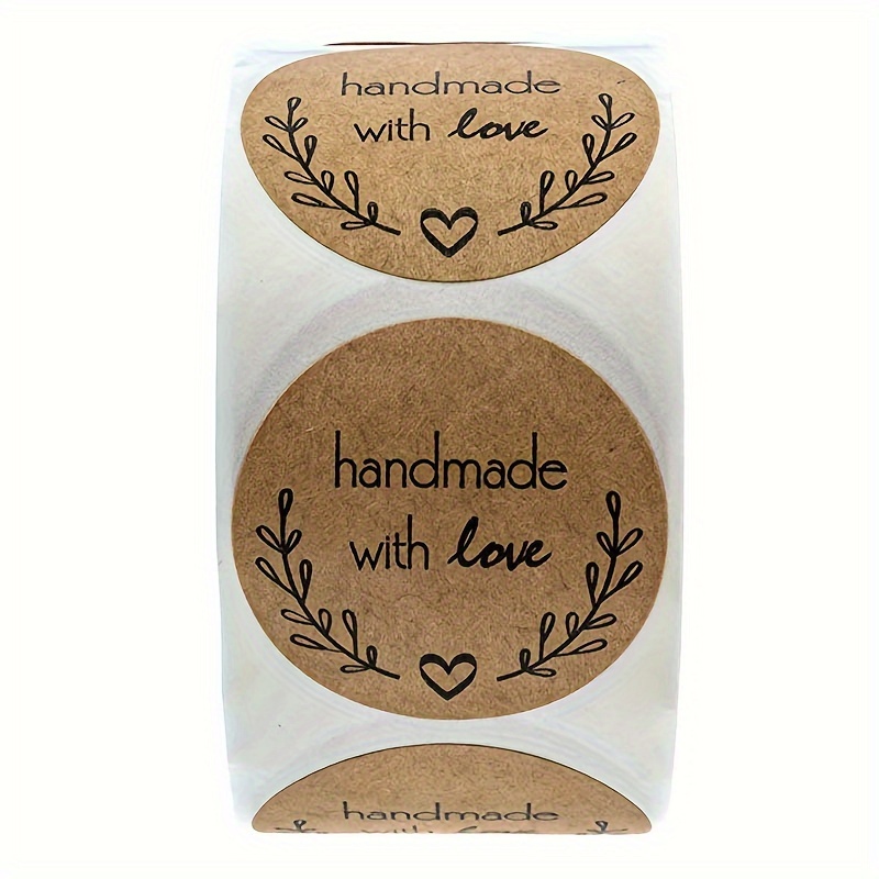 

500-pack Handmade With Love Round Stickers, Matte Vellum Material, Single Use Seals For Baking And Gift Decoration, Olive Branch Design