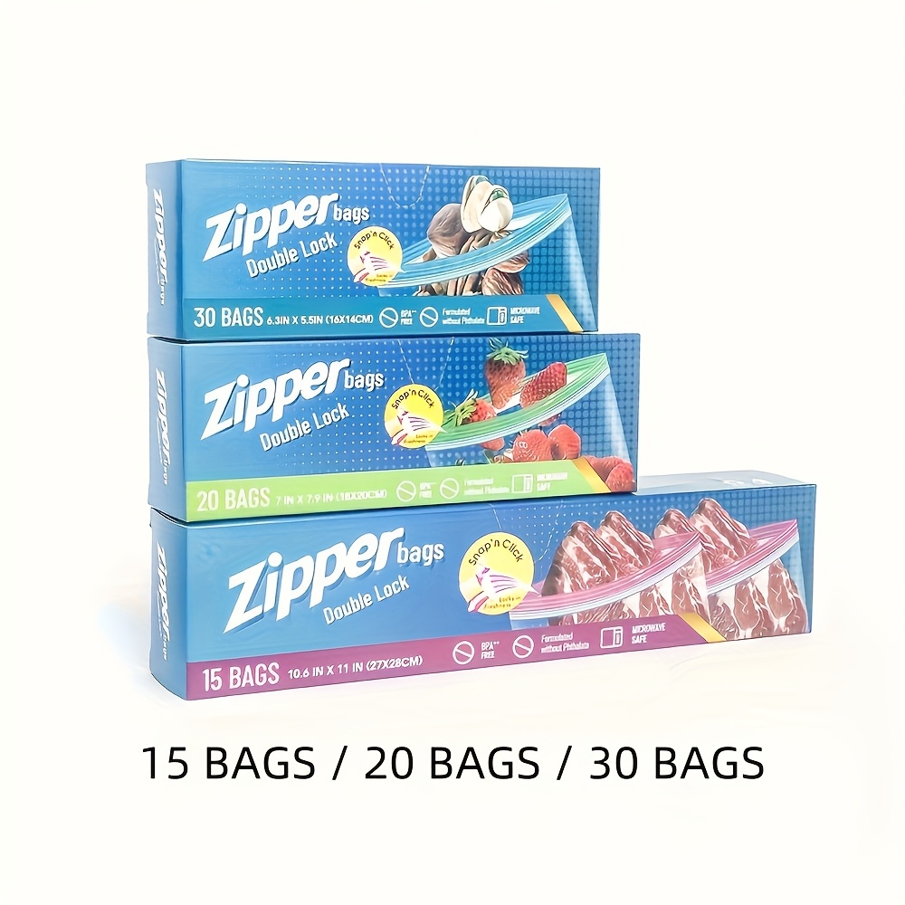 15/20/30pcs Small/Medium/Large Sandwich Bags with Double Lock Seal - Thick, Refrigerator Freezer Bags for Food Storage & Freshness, Reusable Zipper Bags for Easy Sealing, Multi-Purpose Kitchen Organization Essentials, Sandwich Bags