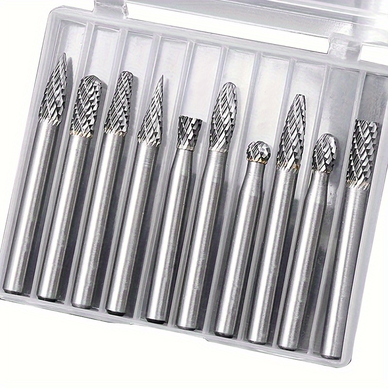 

10pcs Carbide Burr Slot 1/4" Shank Double Slot Burr Set Die Grinder Bits For Steel Metal Wood Woodworking Carving, Polishing, And Engraving