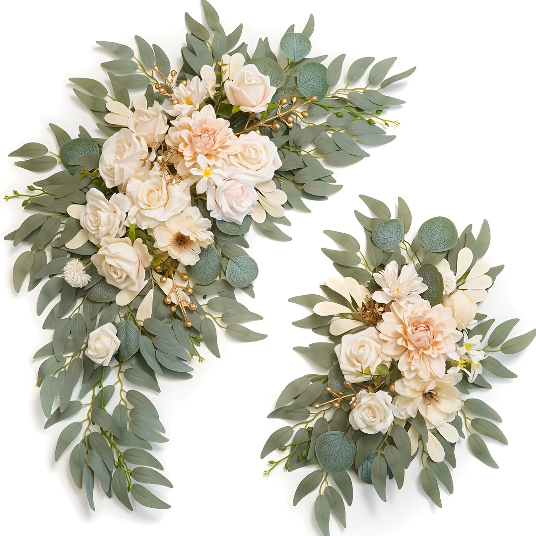 TEMU Ensemble de 2 pièces, arrangement floral artificiel haut de gamme pour de mariage, grande taille 60 cm/23,62 pouces, crème, inclut des feuilles