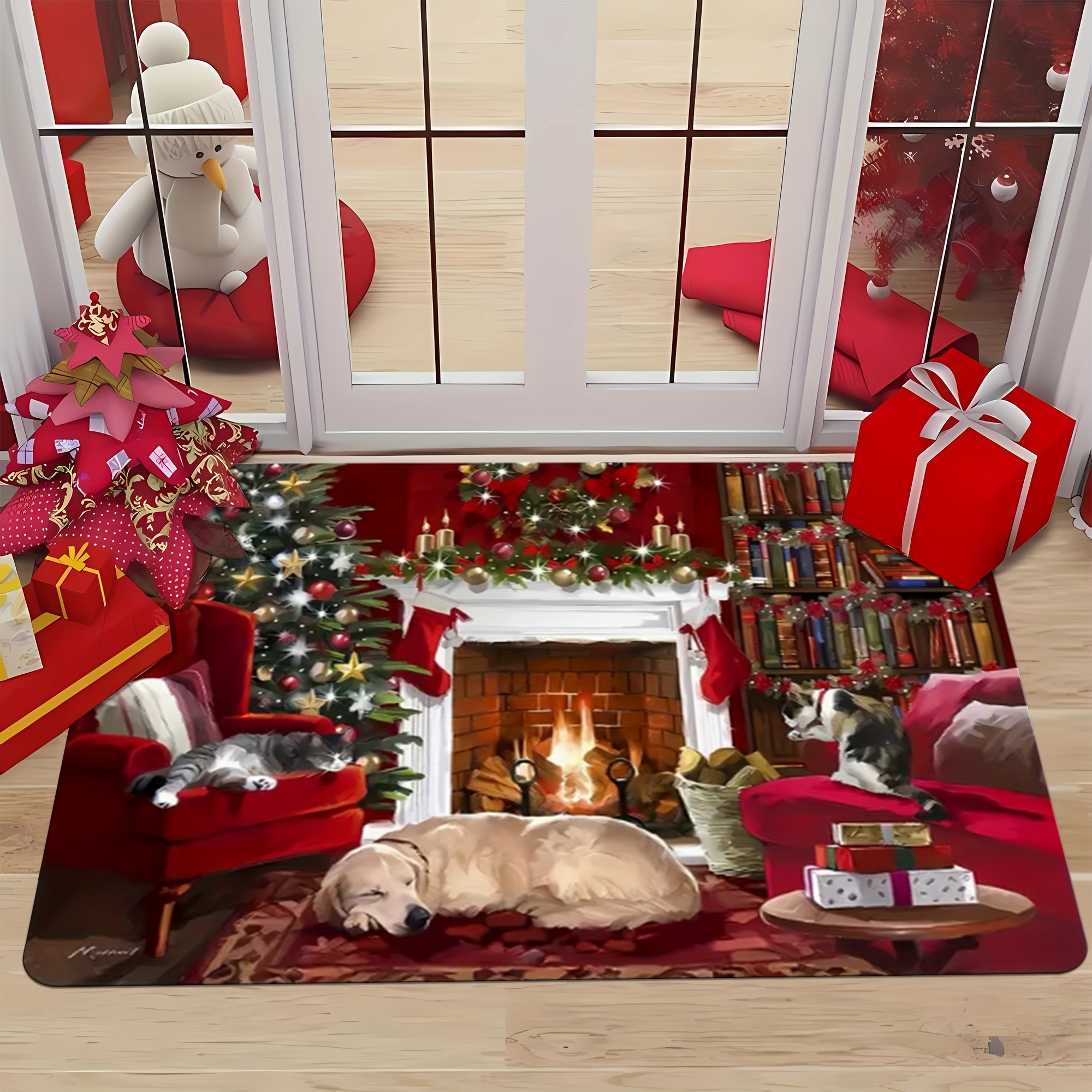 TEMU A Christmas-themed Rug Machine Washable, Suitable For Living Room Coffee Tables, Bedrooms, , Dining Rooms, Kitchens, Bathrooms, And Used Indoors