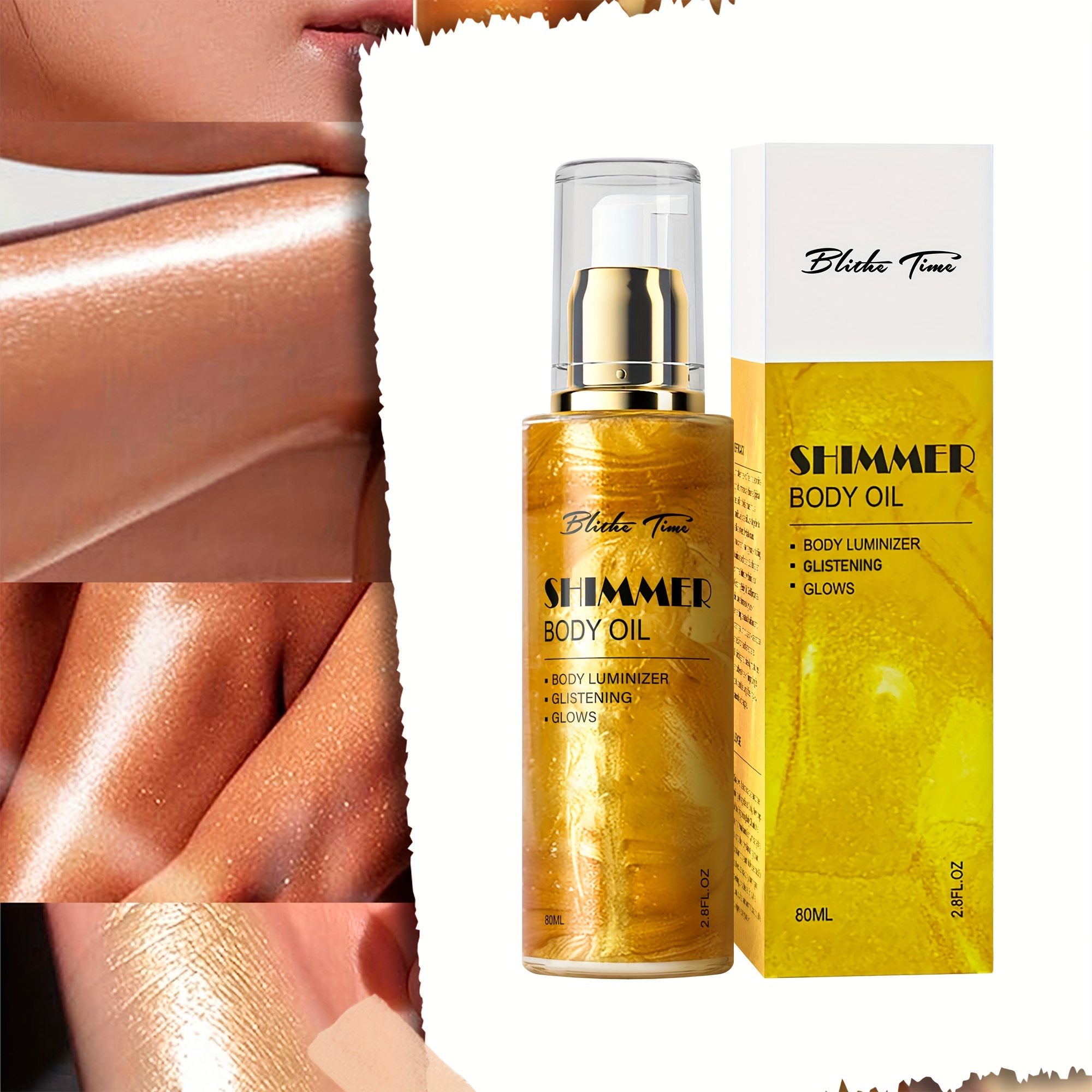 3 komada Blithe Time Luminous ulje za tijelo - Sjajna svijetlo bež formula za hidrataciju kose, svjetlucava šminka za tijelo za zabave, događaje, osjetljiva svijetlo bež boja, pojačivač hidratacije i sjaja (3 komada u pakiranju)