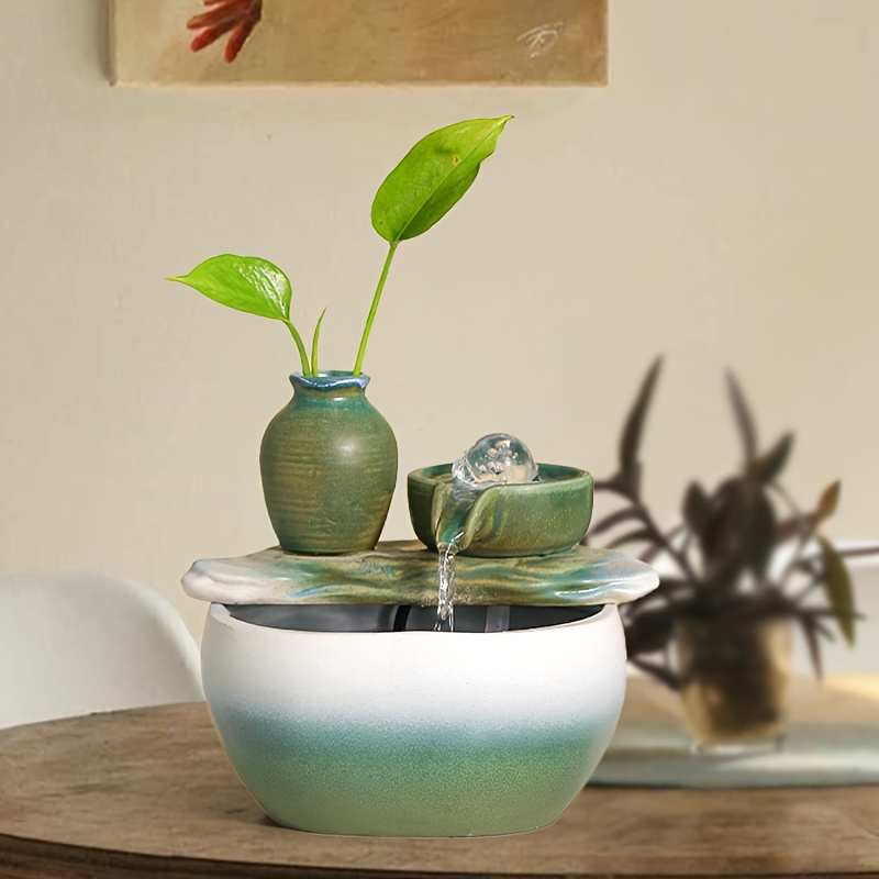 [1pc Indoor Waterfall Fountain] 1pc Indoor Waterfall Fountain | Soothing Water Flow & Pump, Modern Zen Garden Fountain for Home/Office Decor, Desktop/Tabletop Water Feature, Low-Voltage Safe Operation (No Outlet), Green/Grey Natural Sound