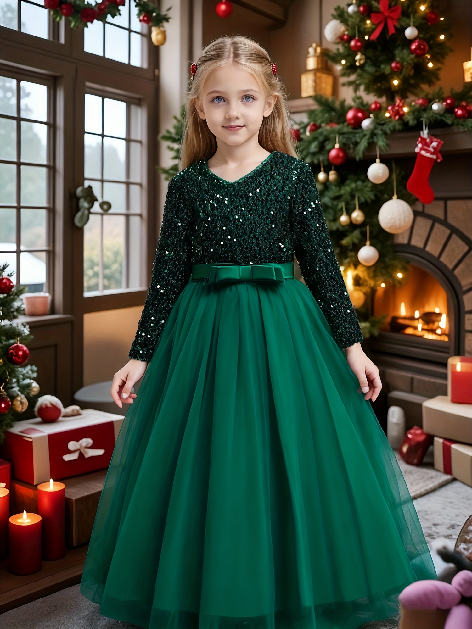 girls sparkling sequin princess dress long red evening gown
