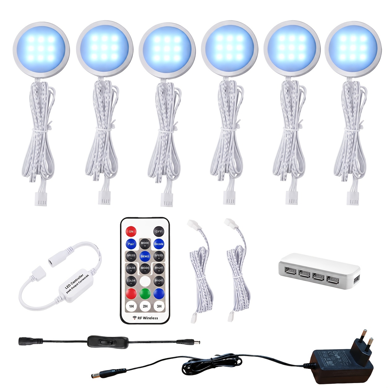 Aiboo 4/6/8 Lamp Set, Rgb Remote Control Led Under Cabinet Lights, Colour Adjustable Dimmable For Kitchen Cabinets & Figure Display Cabinets