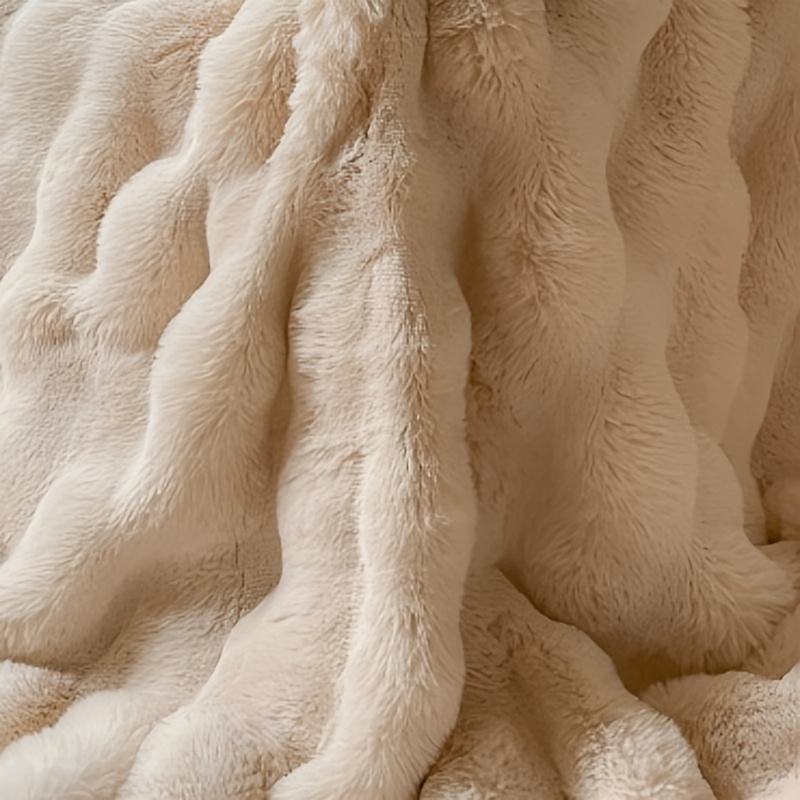 TEMU Luxury Bubble Textured Faux Rabbit Fur Blanket, Super Soft Fluffy Plush Throw, Warm Winter Blanket For Living Room Bedroom Couch Sofa
