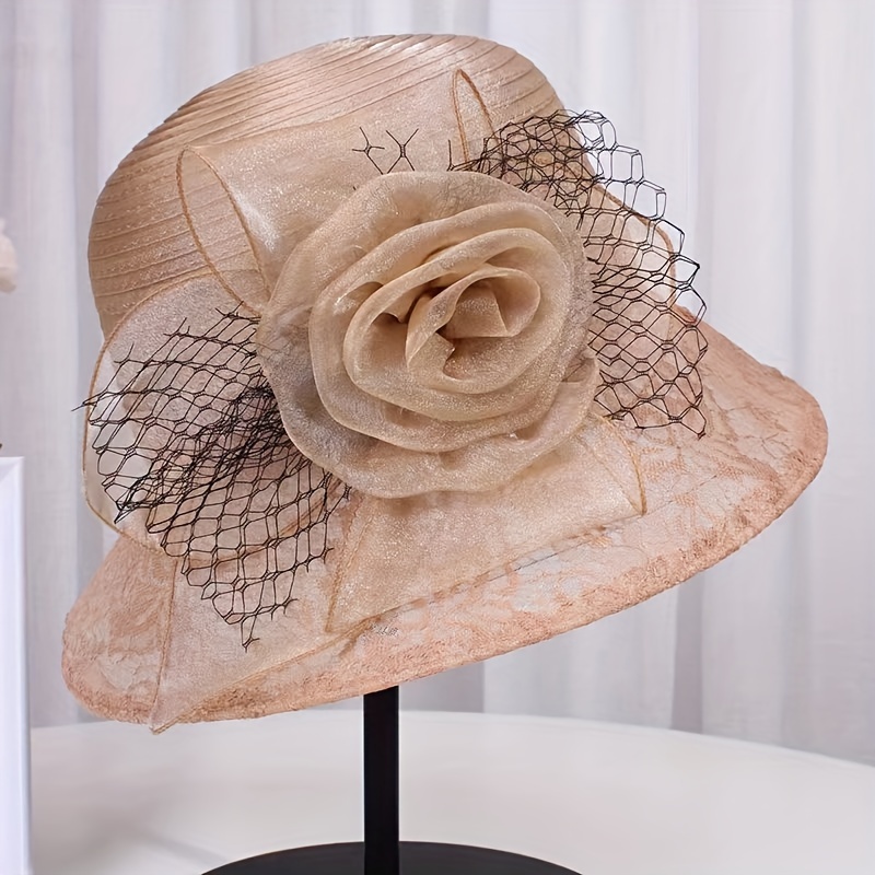 Noble Flower Mesh Top Hat Monochrome British Organza Easter Hat Summer Elegant Style Sunshade Hats For Women