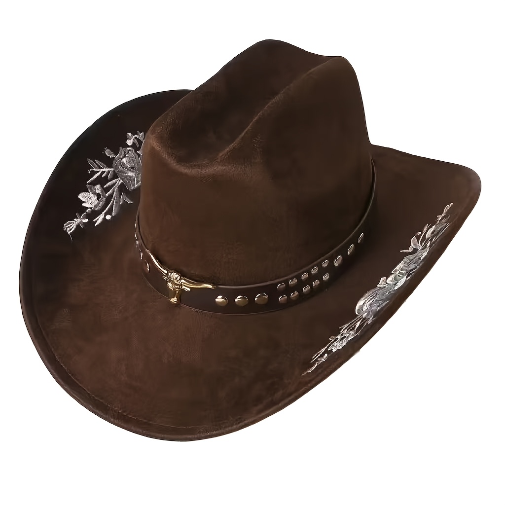 TEMU New Summer Western Cowboy Hat With Embroidery, Women's Wide Brim Outdoor Sun Hat, Men's Sun Hat