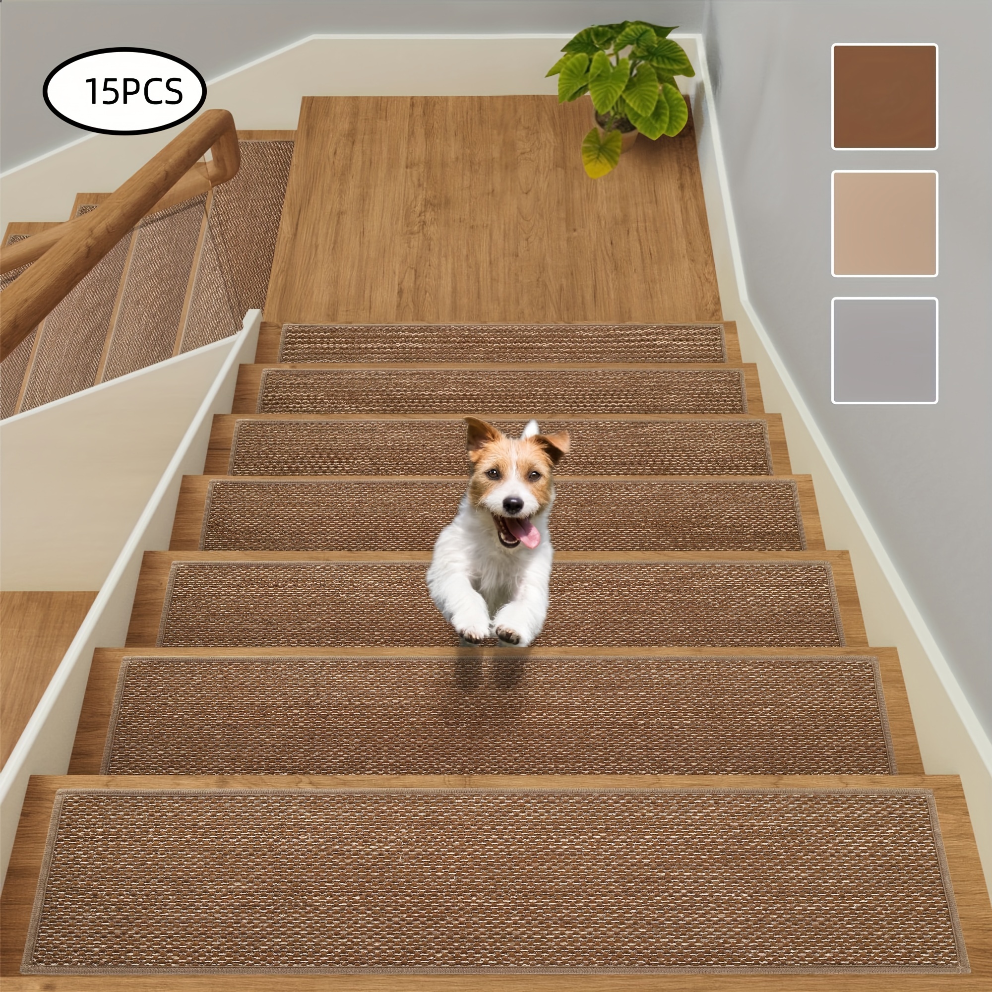 15 pack 8 x 30 natural linen non slip stair treads machine washable for wooden steps indoor with carpet stair treads for wood stairs for elders and pets