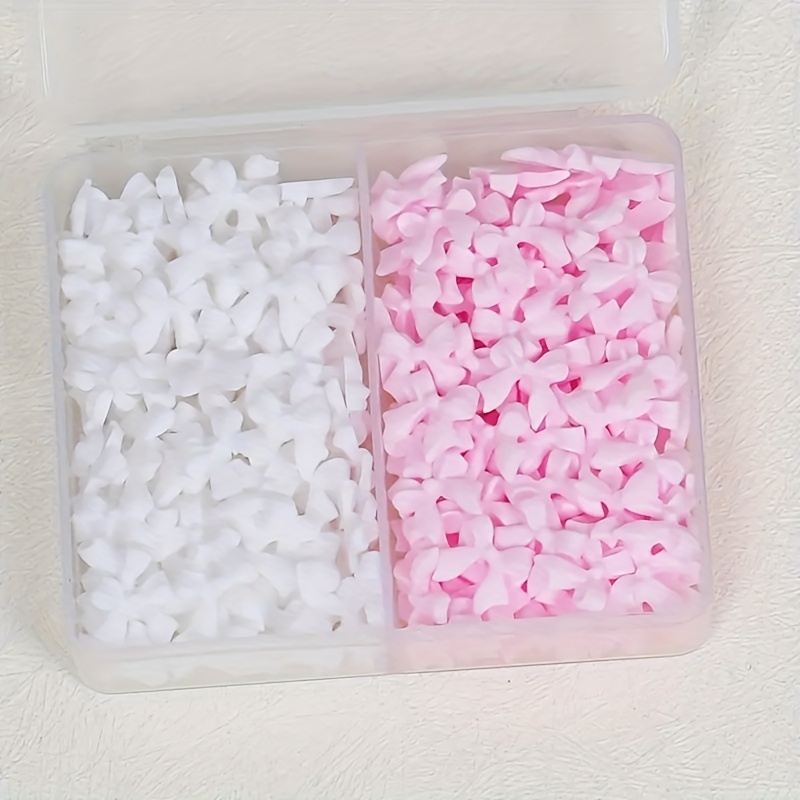 Image of 220pcs White & Pink 3d Resin Bows - Flat Back Tiny Bow Knots Suitable For Nail Art, Hair Accessories, Party Decorations, Diy Crafts - Adorable Women' Supplies