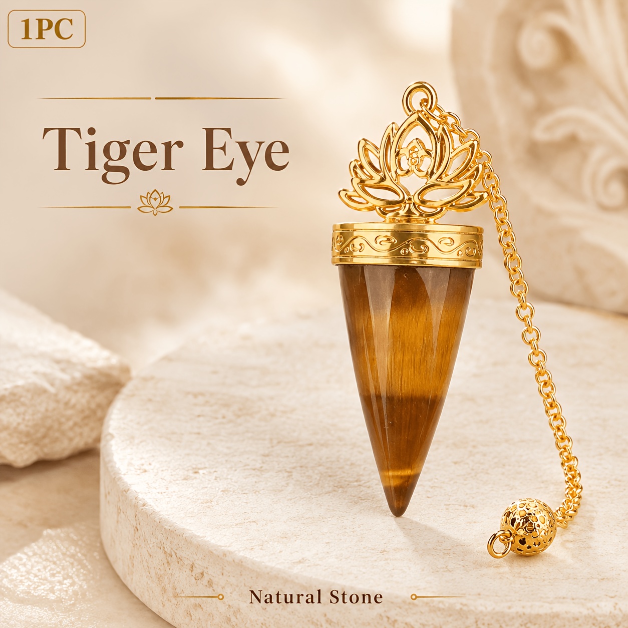 Bohemian Crystal Golden-Tone Lotus Cone Pendant with Chain