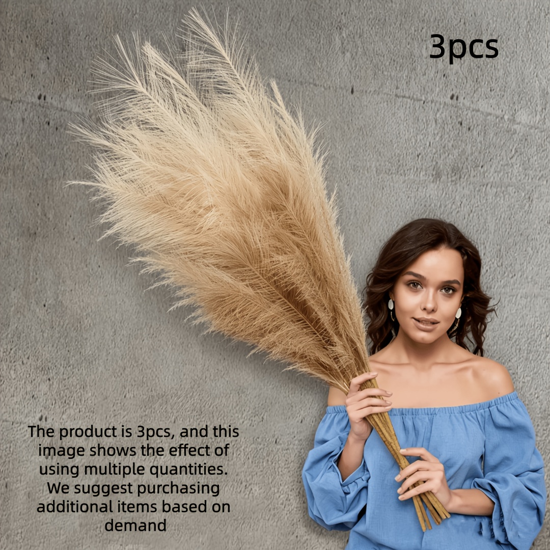 TEMU [3pcs - 37.8inch Tall Faux Pampas Grass] Decor Tall Artificial Large Pompas Grass Fluffy Floral Fake Plants Floor Vase Filler For Home Wedding