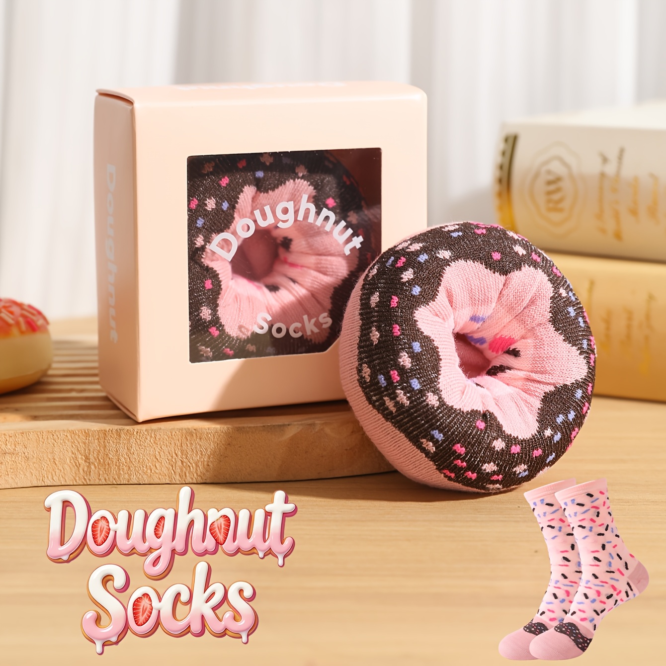 TEMU 1 Paire Cadeau Boîte Origine Amusante Mode Rose Donut Chaussettes, Chaussettes Cadeau Unisexe, Nouveaux Chaussettes Automne Hiver, Motif