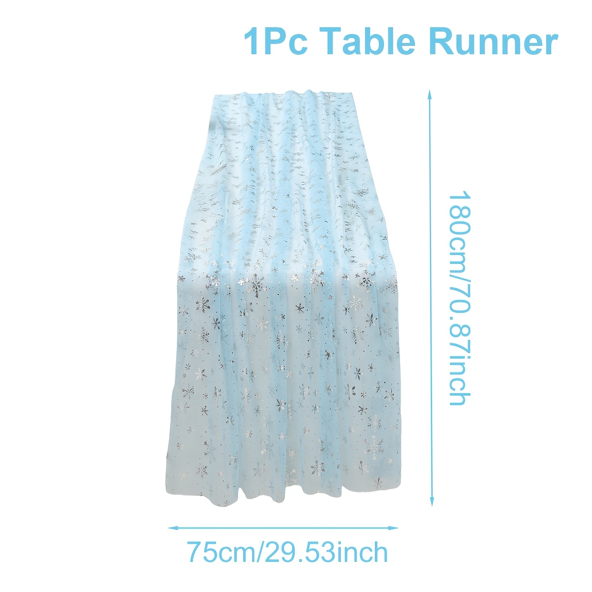 TEMU 1 stuk, Kerstfeest Blauwe Tafelloper, 29.53*70.87inch, Hemelsblauwe Tafelloper met Zilveren Sneeuwvlokkenontwerp, Tafeldecoratie voor Eettafel,