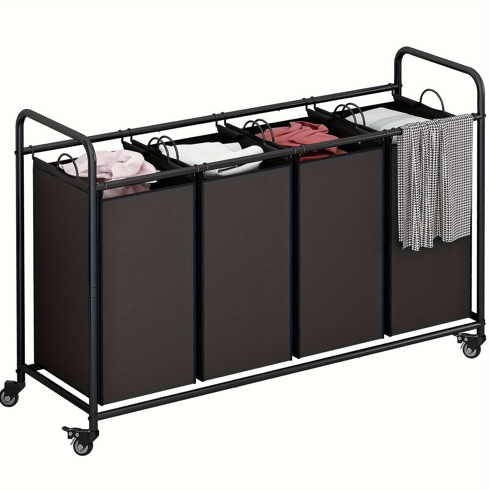 

1pc 4-bag Laundry Basket, Sorting Cart, Laundry Basket With Rollers, For Clothing Storage, Laundry Organizer, Laundry Basket