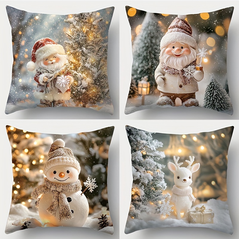 

4pcs, Christmas, New Art Christmas Tree, , Snowman, Dwarf, Pattern Pillowcase, Waist, 17.72 X 17.72 , Decoration, Decoration, Living Decoration, Sofa Decoration, No