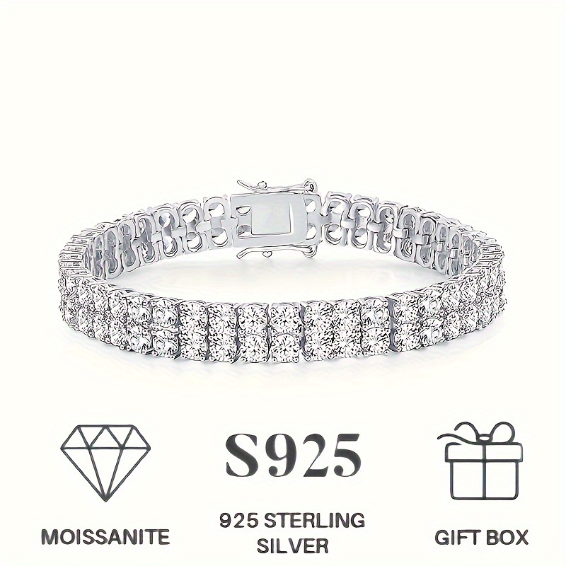 

1 Piece 925 Silver 3mm Double Layer Moissanite Double Layer Diamond Bracelet 925 Sterling Silver For All Holidays, Gift Set