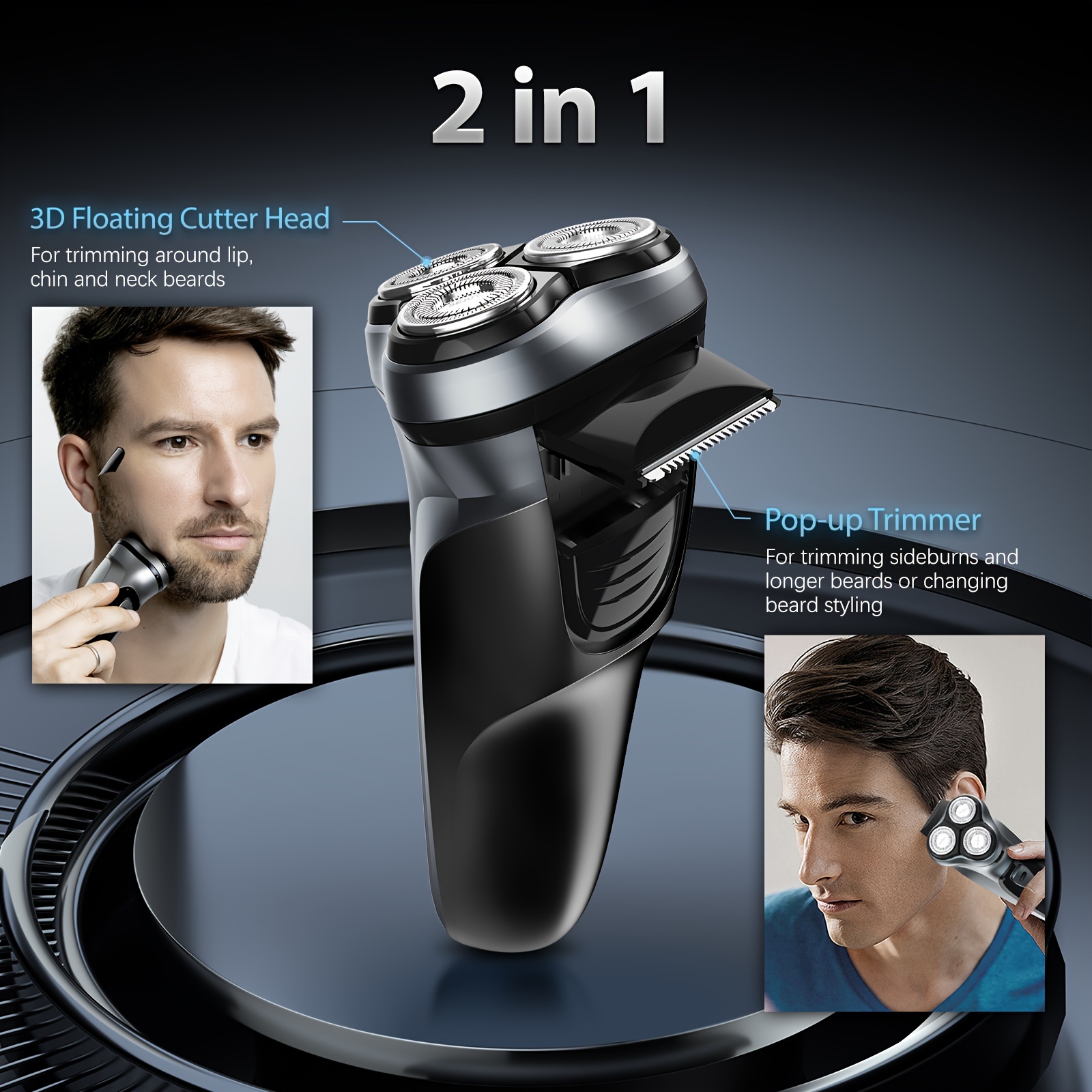 [3D Floating Head] Electric Razor for Men, Electric Face Shaver, Cordless Washable Rechargeable Shaving Machines, Advanced Dry&Wet, Pop-up Trimmer, Fast Charging, Best Gift