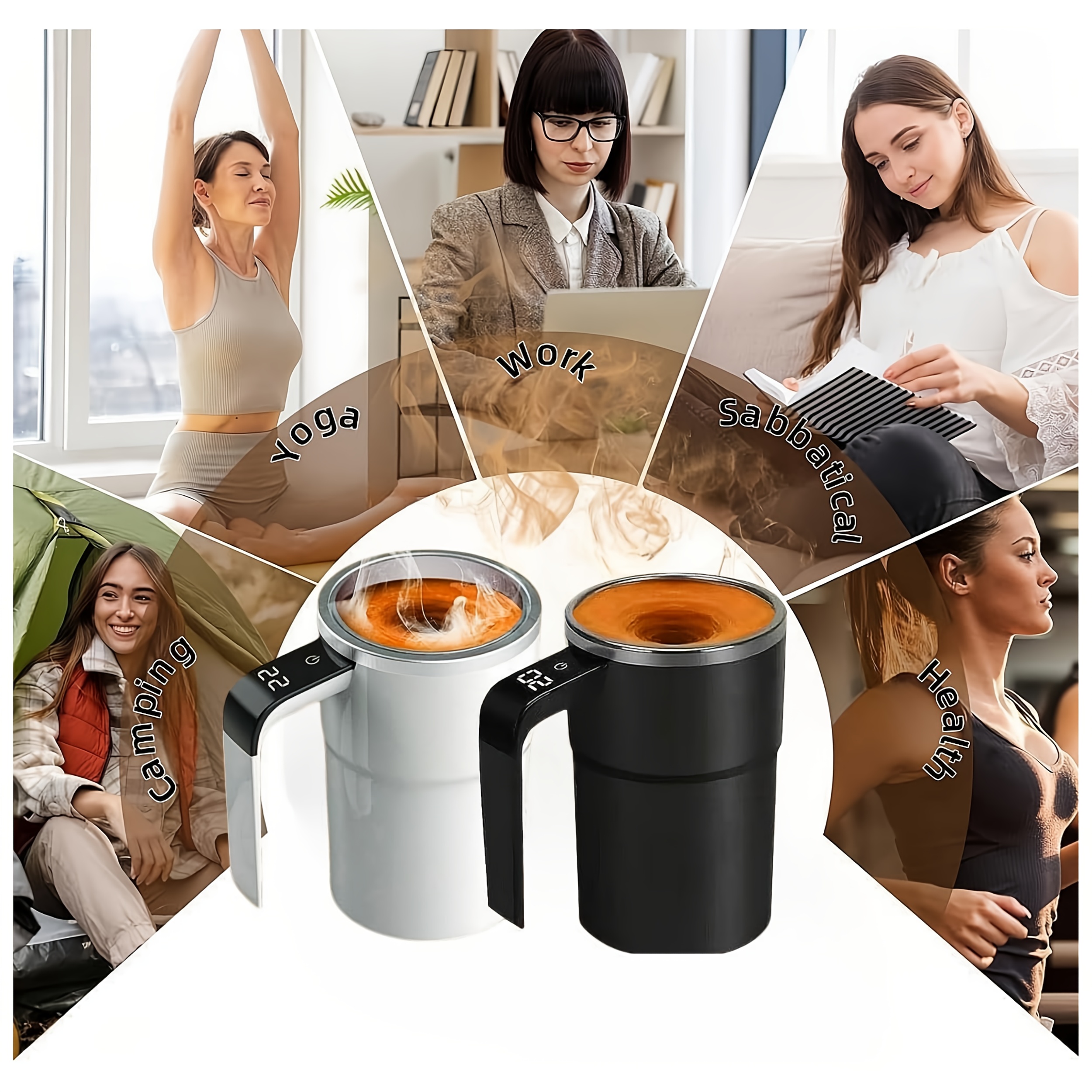 自搅拌智能咖啡杯带温度显示和自动混合 - usb可充电304不锈钢旅行杯，一键操作，实时°c/°f屏幕，兼容智能手机/平板电脑 - 理想礼物 商品详情 0