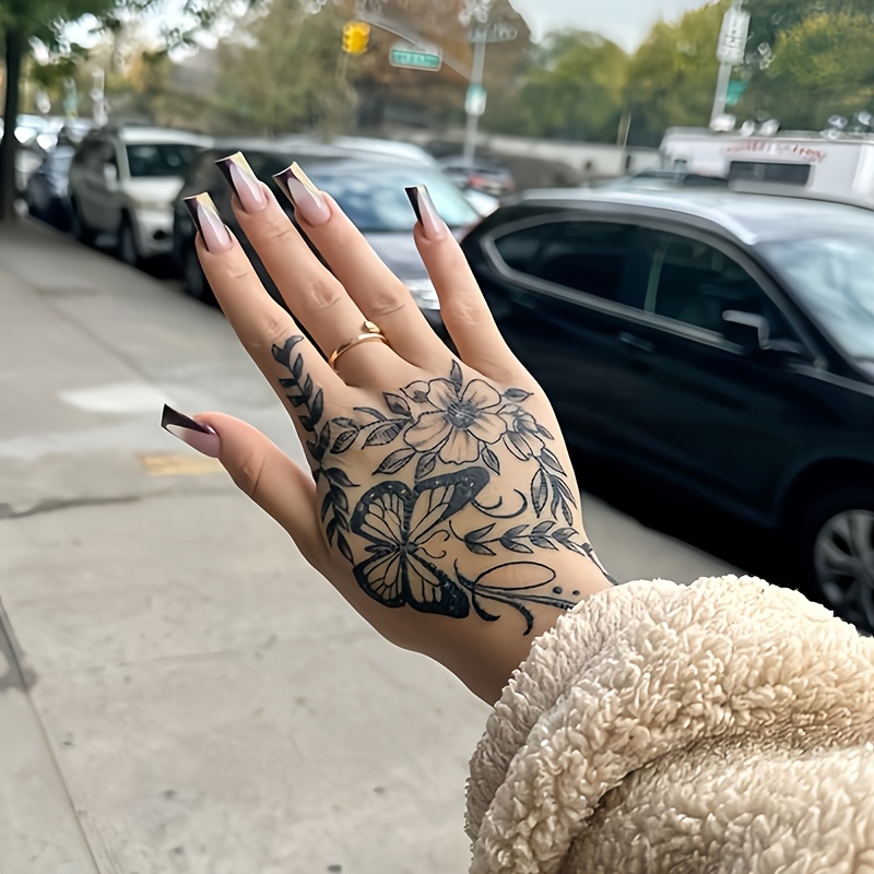 TEMU (2pcs Floral) Temporary Tattoo Stickers Herbal Tattoo Stickers, Realistic And Durable Temporary Tattoos, Waterproof And Friction-resistant For