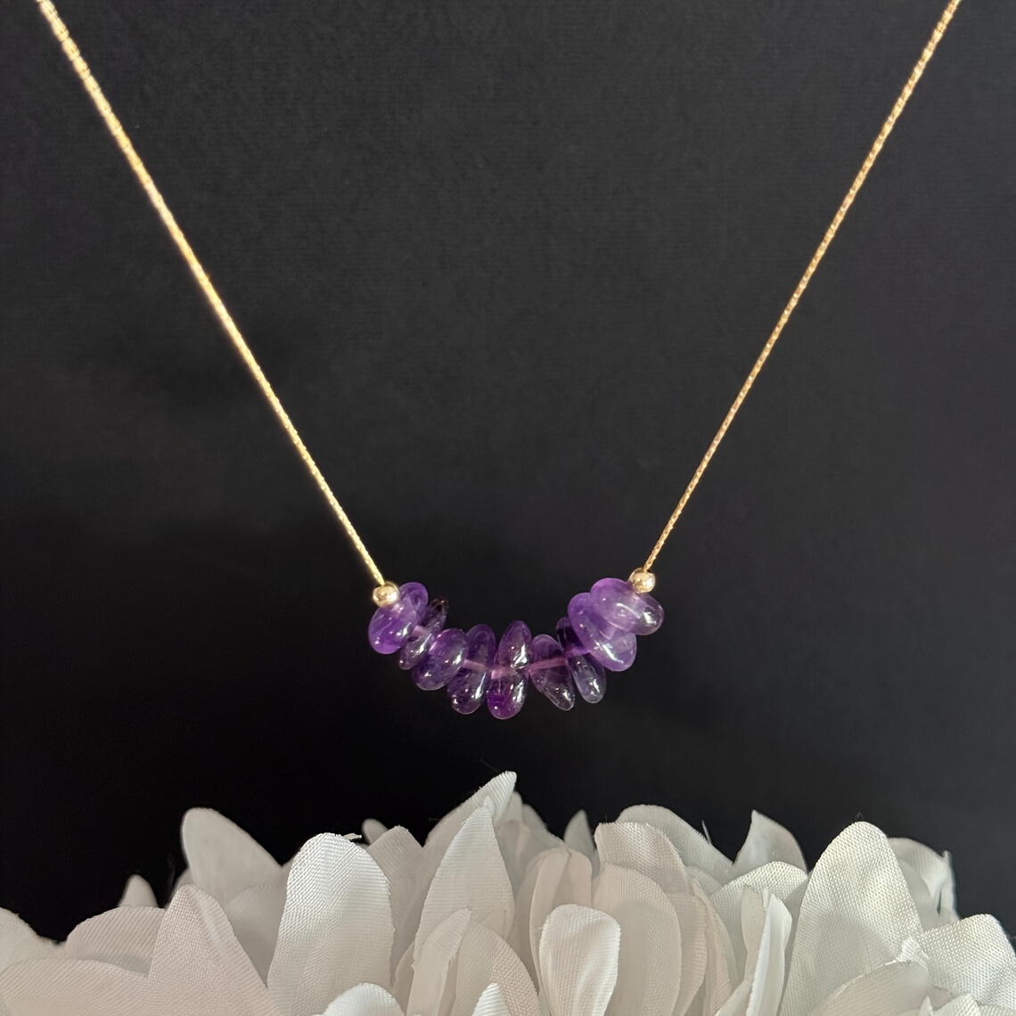 TEMU 1pc Bohemian Necklace Featuring Natural Amethyst Crystals, Ideal For Daily Use, Yoga , Or Travel. A Wonderful Gift For Her