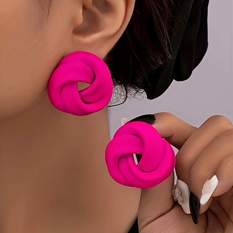 1 Pair Minimalist 3d Twisted Abstract Rose Pink Statement Earrings