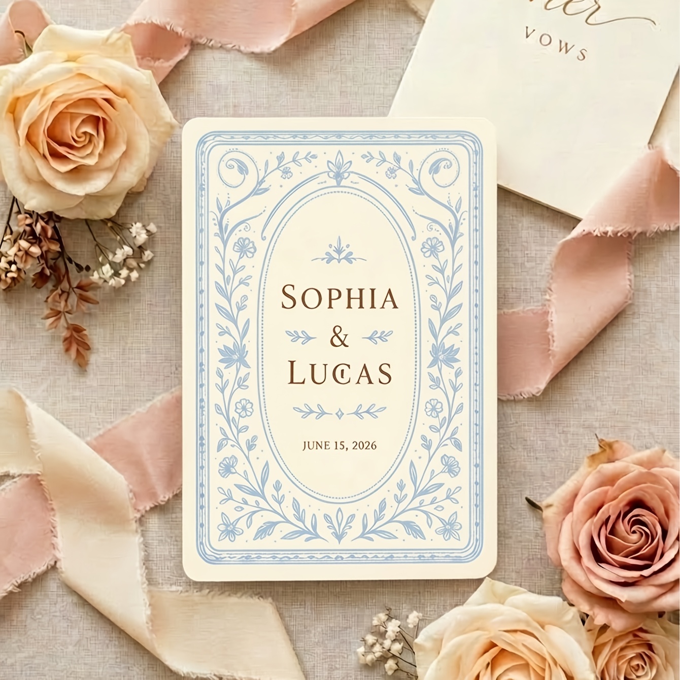 TEMU 1 Set (54pcs) Custom Vintage Floral Wedding Playing Cards, Personalized Names & Date, Write On Card Face, Romantic Wedding Guest Keepsake Gift