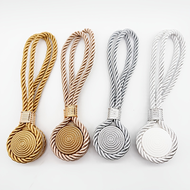 2pcs New Light Luxury Hemp Rope Curtain Tiebacks, Small Round Cake-Shaped Magnetic Curtain Tieback Hooks, Light Luxury Door Curtain Tieback Decorative Accessories, Suitable for Home, Office, Hotel, Outdoor