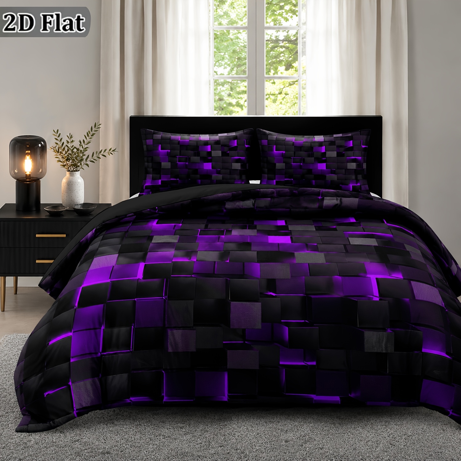 TEMU Parure de Housse de Couette Géométrique 2 Pièces, Linge de Lit Moderne à avec 1 Housse de Couette et 2 Taies d'Oreiller, Housse de Couette Douce