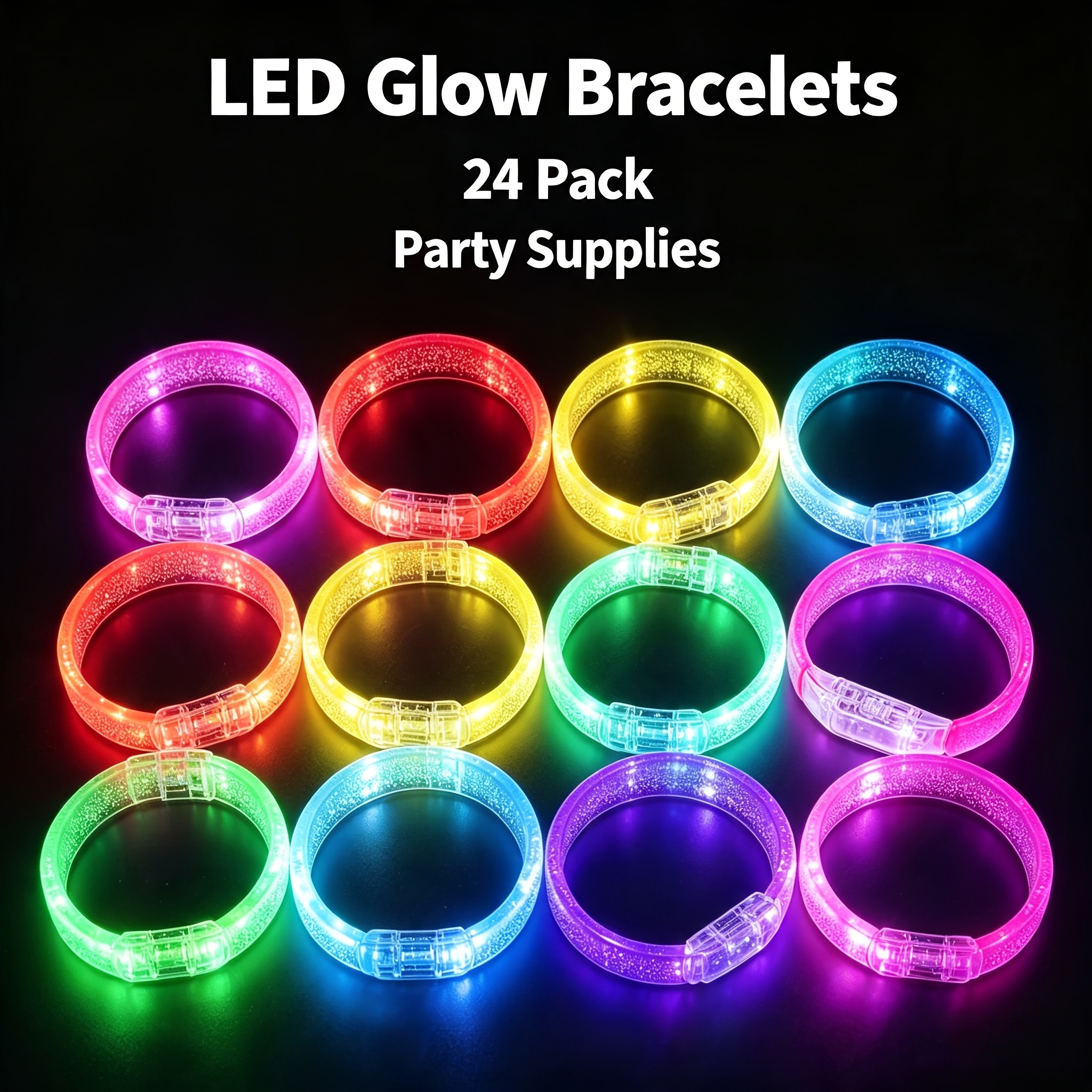TEMU Packung mit 24 LED-Leuchtarmbändern mit drei Leuchtmodi; geeignet für Partys, Konzerte, Musikfestivals, Raves, Geburtstage und Hochzeiten sowie