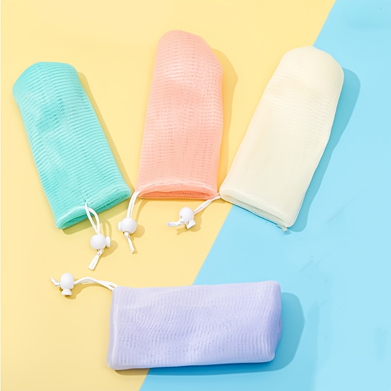 Image of 4pcs Colored Soap Bags Mesh Soap Save Pouches Soap Foaming Bags Mesh Foaming Net Bags Soap Saver Pouch Net Bags With Drawstring For Bath Shower - Bathroom Additions