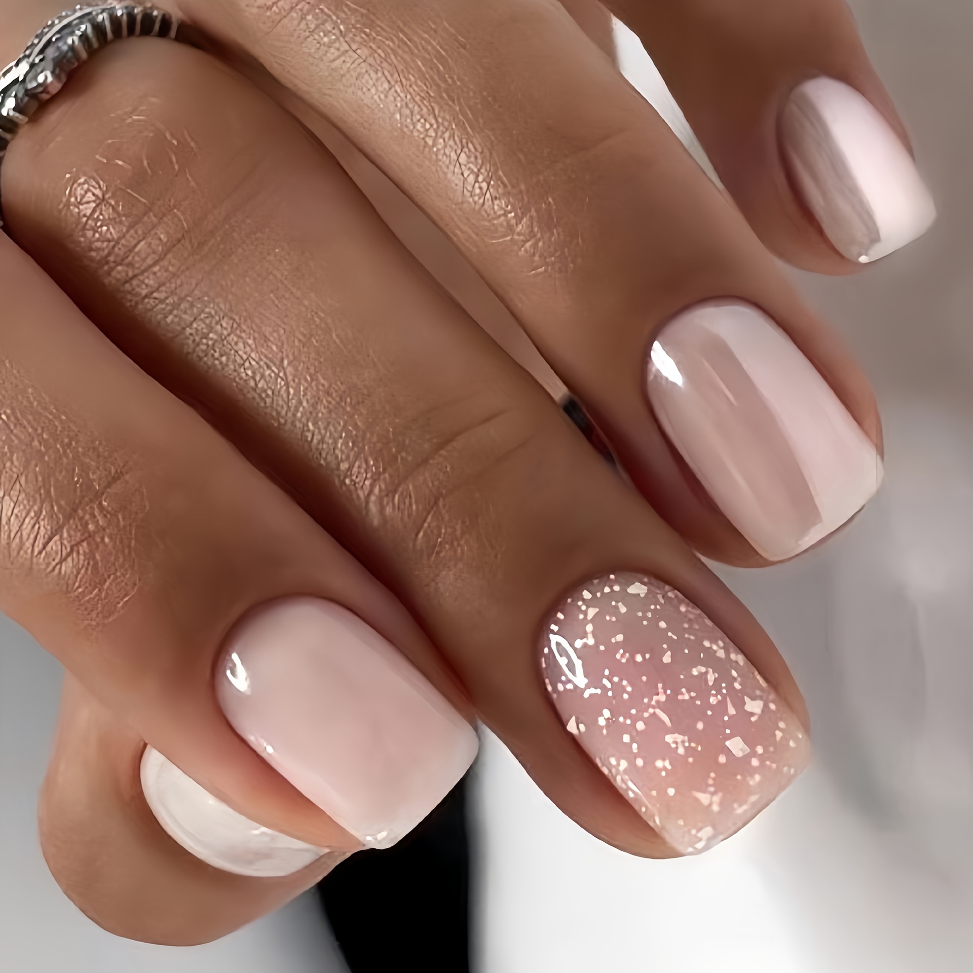 TEMU Upgrade Your Look With 24pcs Of Press-on Nails, Short Square Glitter Solid Color Temperament Design, Fake Nails Extension, Removable Nails With