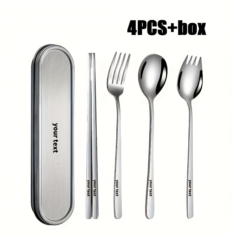 personalized customization 2 3 4pcs set of silvery 304 material portable tableware salad   spoon chopsticks and stainless steel box suitable for outdoor picnics home kitchens and durable tableware outdoor travel tableware Product details 7