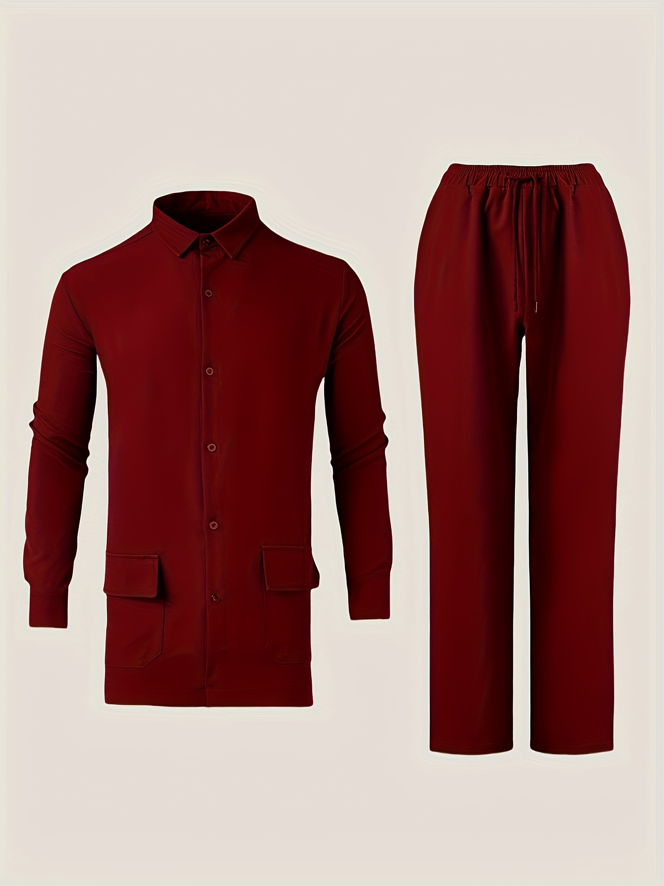 Men's Dashiki 2pcs Suit, Turn- Collar, Single-Breasted Button, Pocket Design Shirt, Drawstring Elastic Waist Long Pants, Suitable for Weddings, Dates, Birthdays, Parties, Celebrations, Commuting Office Men's Clothing