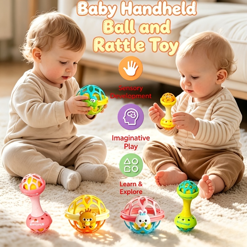 2pcs Cute Baby Handheld Ball and Rattle Grasping Toy