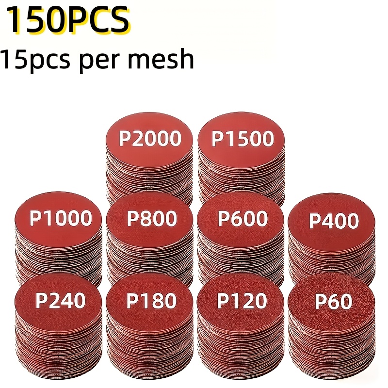 TEMU 50/80/150pcs 5.08cm Sandpaper Sheet Set - 60-2000 Grit, Durable Household Polishing Kit, Suitable For Woodworking, Metal, Automotive, Furniture,