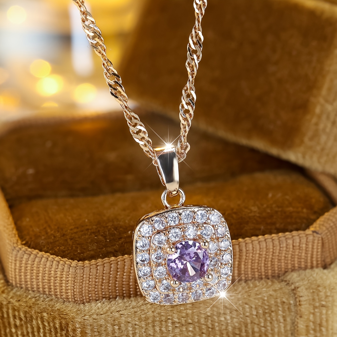 TEMU Collier Bohème avec Pendentif en Violette Coupe Ronde Couleur Dorée, Bijoux de Mariée, Cadeaux de Saint-Valentin