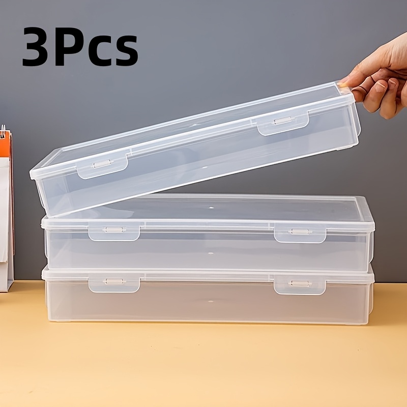 TEMU 3-pack Transparent Desktop Storage Boxes With Lids, Durable Supplies, Desktop Accessory Organizer, Multifunctional Space- Office School Supplies