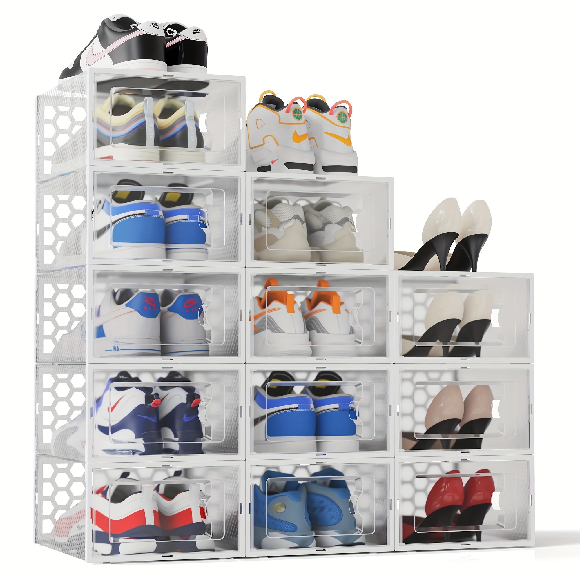 

Shoe Boxes Set Of 12, Clear Plastic Stackable Shoe Storage Organizer For Closet Entryway, Shoe Containers With Lids