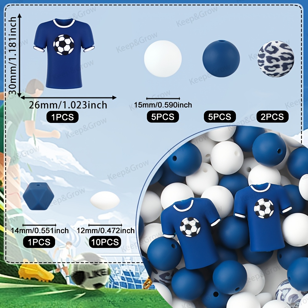 TEMU 24pcs Blue Soccer Uniform 3d Silicone Beads, Soccer-themed 3d Epoxy Resin Beads, Perfect For Making Beaded Pens, Craft Projects, Decorating