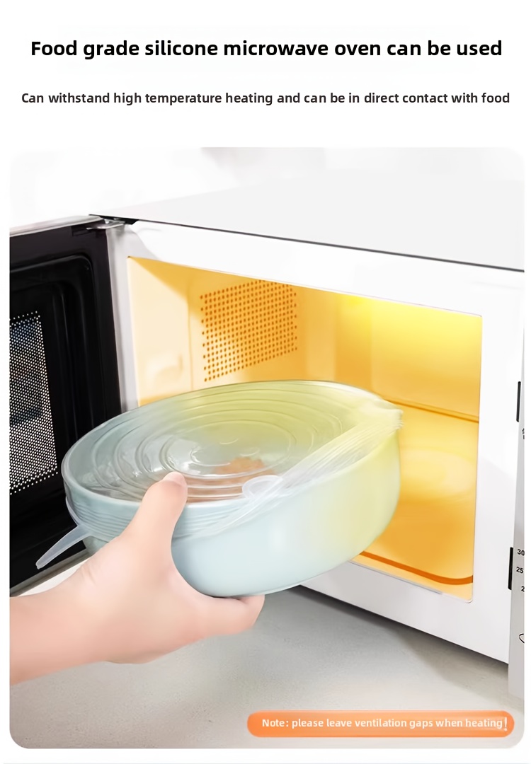 Juego de 6 tapas elásticas de silicona, cubiertas reutilizables y resistentes para tazones de almacenamiento de alimentos, seguras para usar en lavavajillas y refrigeradores, aptas para varios contenedores en 6 tamaños