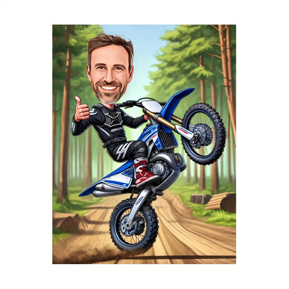 TEMU 2d Flat, 2d Flat, Custom Motorcycle Off- Cartoon Portrait Poster, A Portrait For Motorcycle Off-road Racing, A Gift For Motorcycle Enthusiasts,