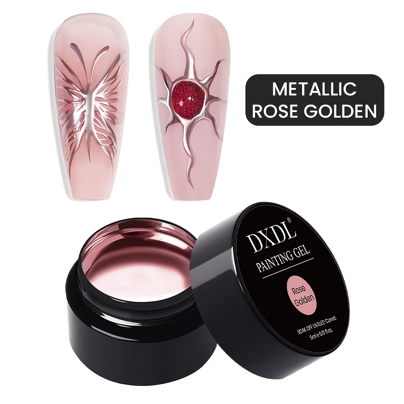 Dxdl 5ml Metallic Painting Gel Nail Polish, Mirror Line Art And French Nail Art, Silvery Golden Rose Golden, Soak Off 3d Chrome Painted Drawing Nail Art Varnish At Home