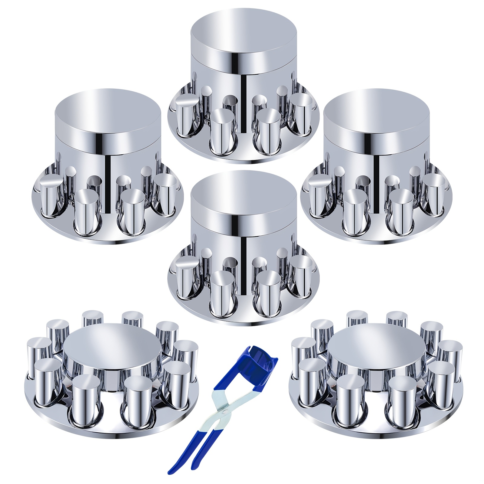 TEMU Abs Chrome Plastic Front And Rear Kits With Thread-on Flange Nut Covers For Semi Trucks In Pairs (flat 2+4 Set)