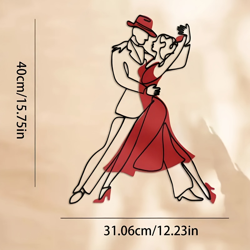 TEMU 1 Large Dance Couple Metal Wall Decoration - Elegant Dress And Red Dress Scene - Romantic Living Room Decoration, Wedding, Anniversary,