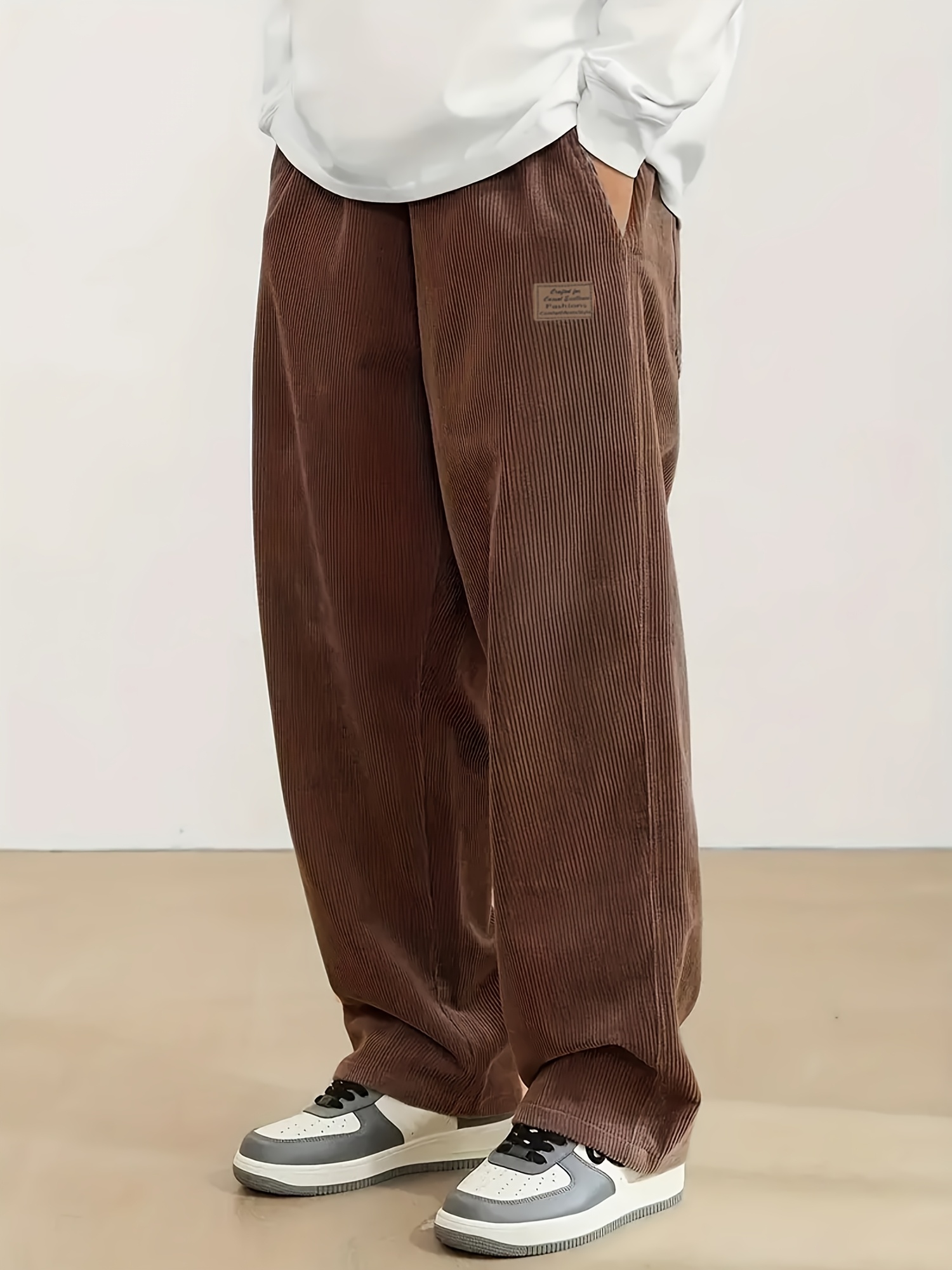 Men's Solid Color Casual Vintage Style Loose Corduroy Trousers