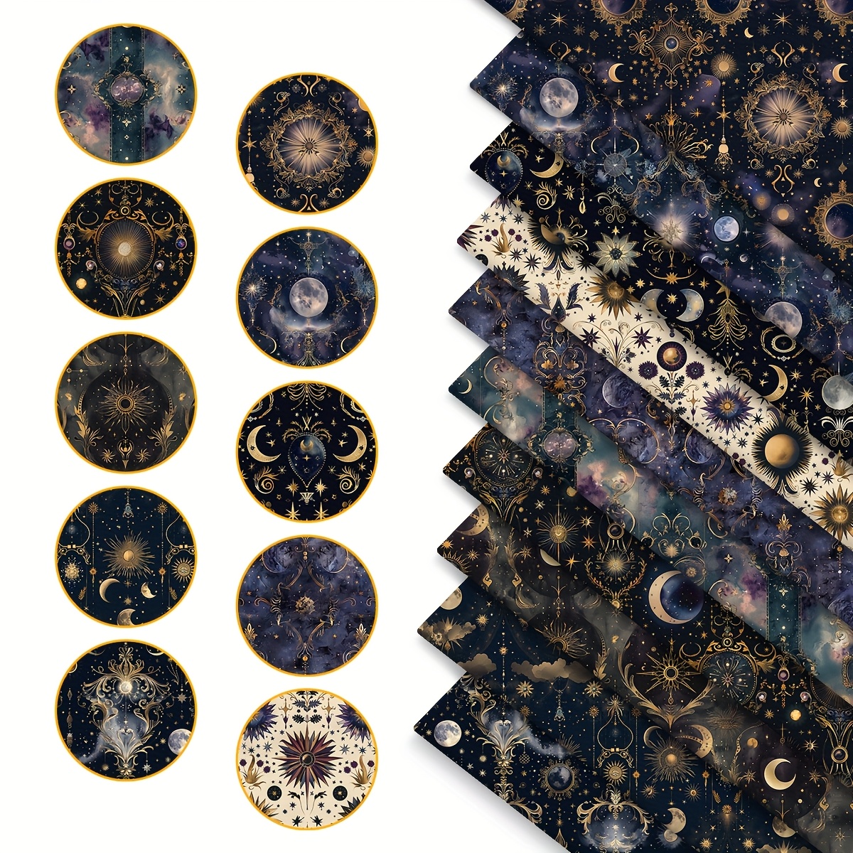 TEMU 10pcs Mystical Celestial Pattern, 10 Styles Eighth Fabric Bundles, Polyester Quilting Fabric, Suitable For Quilting, Diy Craft Projects, Wallet